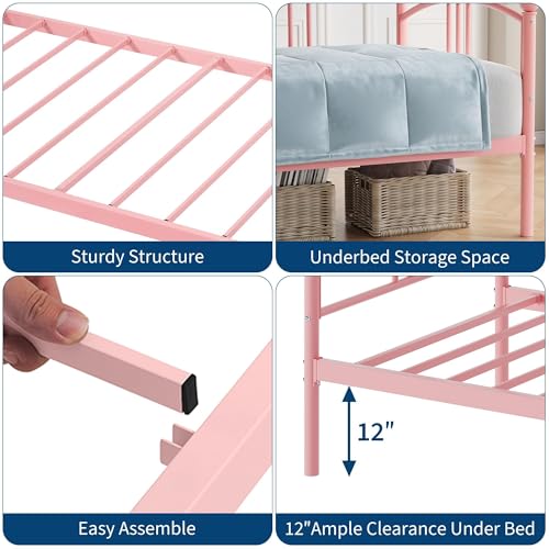 Image of Garvee Twin Metal Daybed, Metal Sofa Bed Frame with Arched Headboard, Guest Sofa Bed with Steel Slat Support, No Box Spring Required, Easy Assembly, Pink