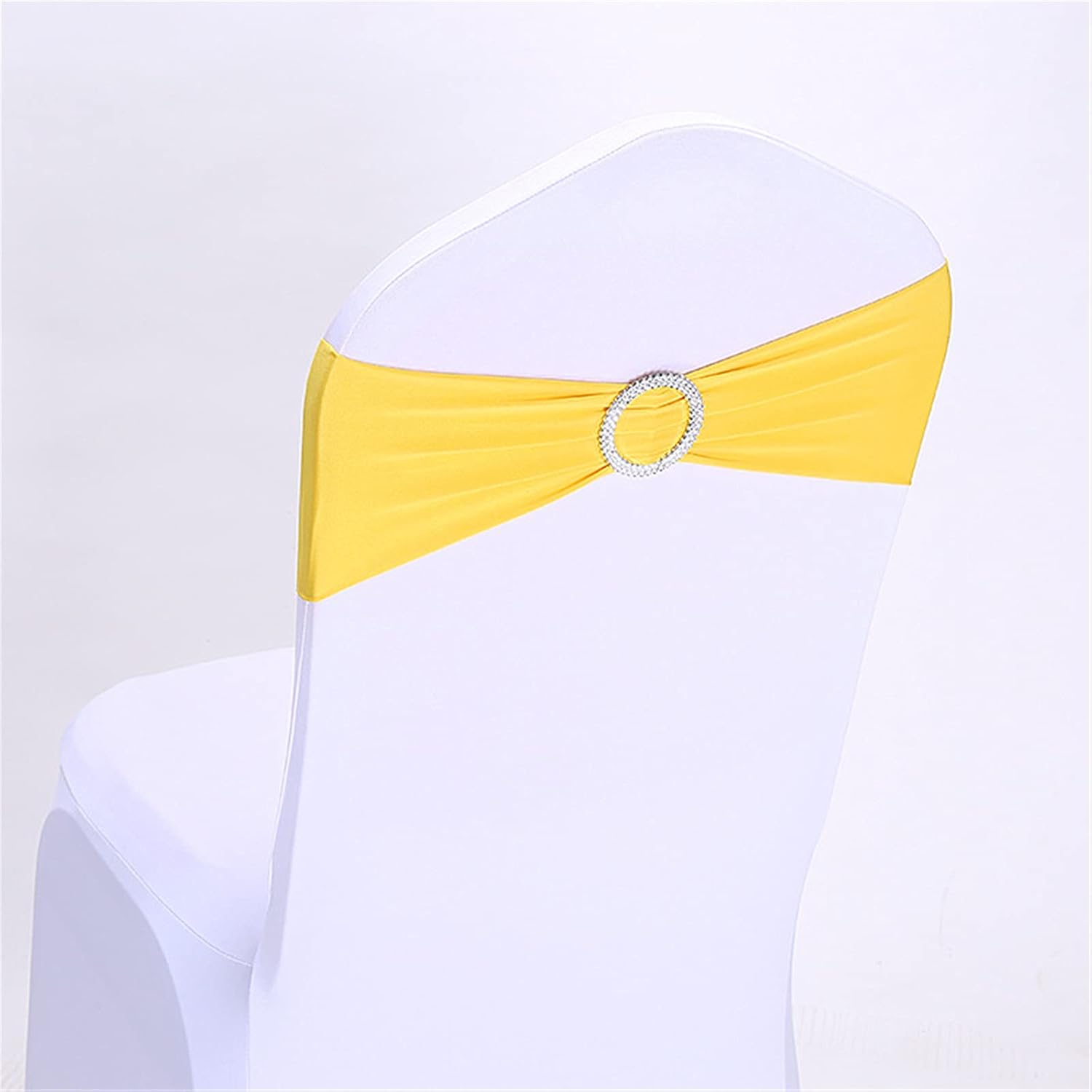 25 PCS Stretch Chair Sashes Bows Chair Bands with Buckle for Wedding Reception Hotel Banquet Birthday Party Decorations (Yellow)