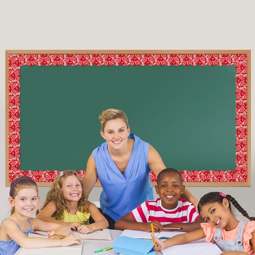 Image of BeYumi Cowboy Bandana Border Trim - 65ft Back to School Western Themed Red Bandana Scalloped Rolled Border Trim Wild West Themed Bulletin Board Set Classroom Office Chalkboard Wall Party Decoration