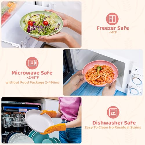 MISS BIG Wheat Straw Dessert Plates Set of 8, 8 Inch, BPA Free, 4 Colors — view 3