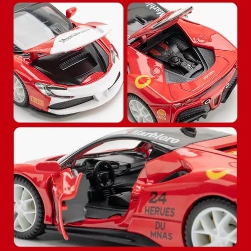 Image of Alokik Enterprise 1:32 Marbloro Ferrari SF90 Sport Die-cast Metal Pull Back Car with 2 Openable Doors with Lights and Sound Toy Decoration, Showpiece Car Best Gift Toys for Kids 【Red】