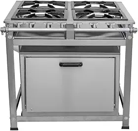 Fogão Industrial 4 Bocas 40x40 Bp P8 em Aço Inox com Forno