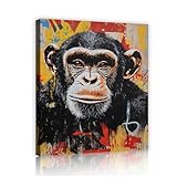 アーバンアートヒップホップスタイルウォールアートプリントゴリラモンキーグラフィティキャンバス写真リビングルームバスルームアパートホームウォール装飾75x100cmインナーフレーム