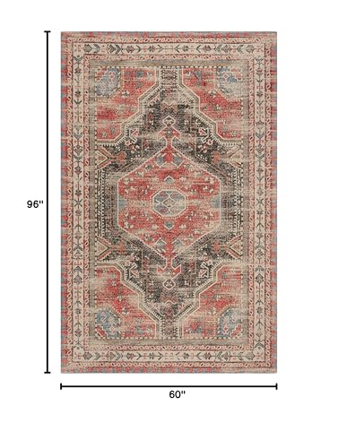 Tapete clásico vintage Safavieh 5' x 8' rojo y carbón miniatura 2