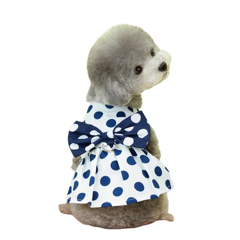 Dog Polka Dot Dresses for Small Dog Girls Harness Dress Puppy Lovely Bowknot Summer Clothes Chihuahua Yorkie Cat Clothes Breathable Comfortable Pet Shirt Dog Holiday Birthday T-Shirt Skirt White XL