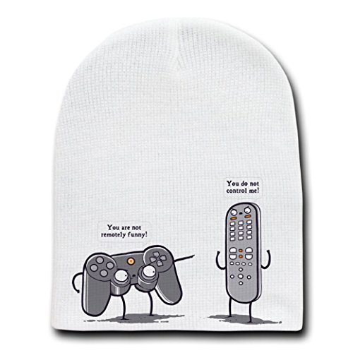 Controlling Funny Video Game Controller&TV Remote Arguing-White Beanie Skull Cap/Hat