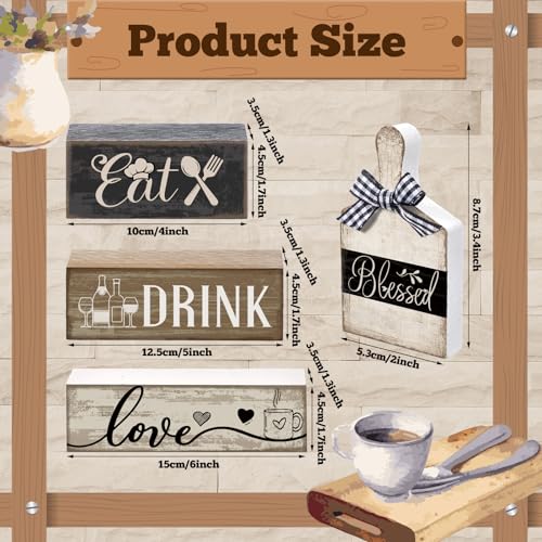 Image of Moucuny 4 Pcs Farmhouse Kitchen Decor Wooden Plate Farmhouse Table Decor Black Brown and White Plate Tableware Centerpiece Rustic Decorative Plates Block Sign for Display Cabinet Kitchen Decoration