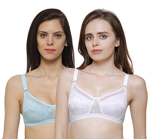 Image of INKURV Non-Padded Full Coverage Bra for Women with Cotton Blend Lining | Stylish and Stretchable Net Design | Fancy and Soft Bra for Women Daily use | Combo of 2 - Aura