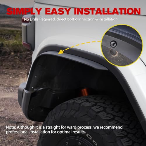 FieryRed Front & Rear Fenders Compatible with 2018-2025 Jeep Wrangler JL & JLU Unlimited Rubicon, Off-Road Wheel Flares Liner Set 4 PCS (Not for 4XE) by FIERYRED - Used condition - Image 6