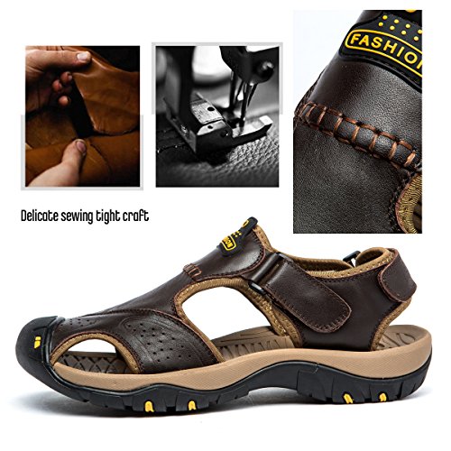 Image of Sandals for Men Leather Hiking Sandals Athletic Walking Sports Fisherman Beach Shoes Closed Toe Water Sandals