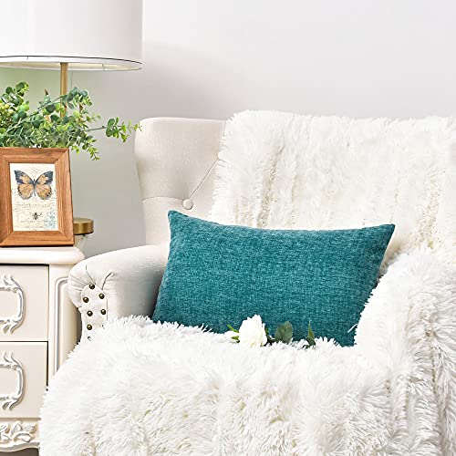 Calitime Pack Of 2 Cozy Pillow Covers Cases For Couch Sofa Home Decoration Solid Dyed Soft Chenille 12 X 20 Inches Teal #TOP2