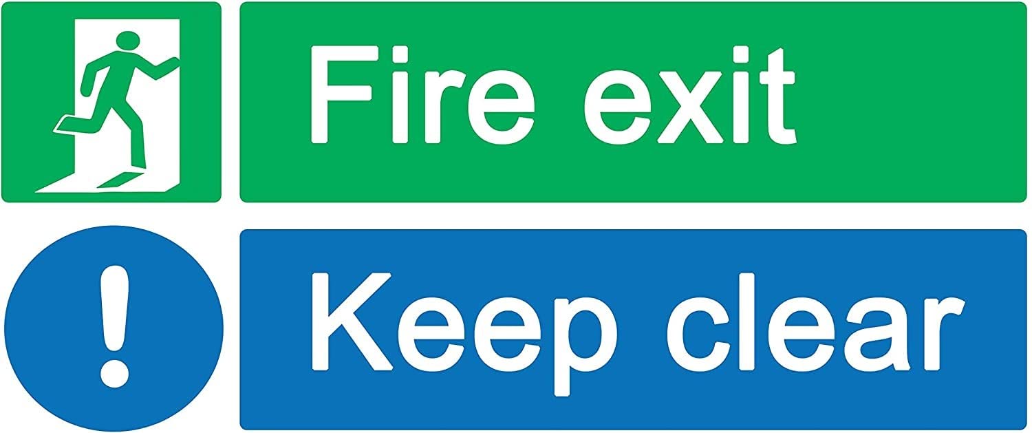 Party Decor 4 X - Fire Exit - Keep Clear - Info Sign Label Removable Self Adhesive Waterproof Durable Vinyl Label Sticker 225Mm X 106Mm
