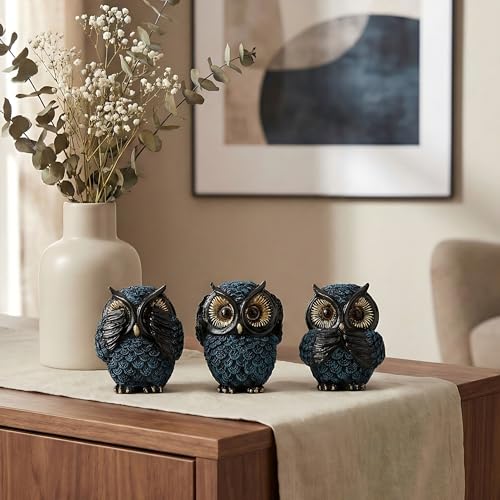 Smadeer 3er Set Eulen Deko Figuren aus Resin - Nichts sehen hören Sagen - Moderne Tierstatuen für Wohnzimmer & Regal - Boho Dekoration Geschenkidee für Frauen