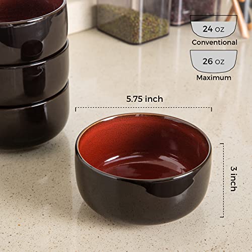 Leratio Ceramic Bowls Set Of 6,26 Ounce Bowls For Kitchen,Cereal, Salad,Pasta,Soup,Dessert Etc, Oven & Dishwasher & Microwave Safe,Scratch Resistant, Orange Red #TOP1