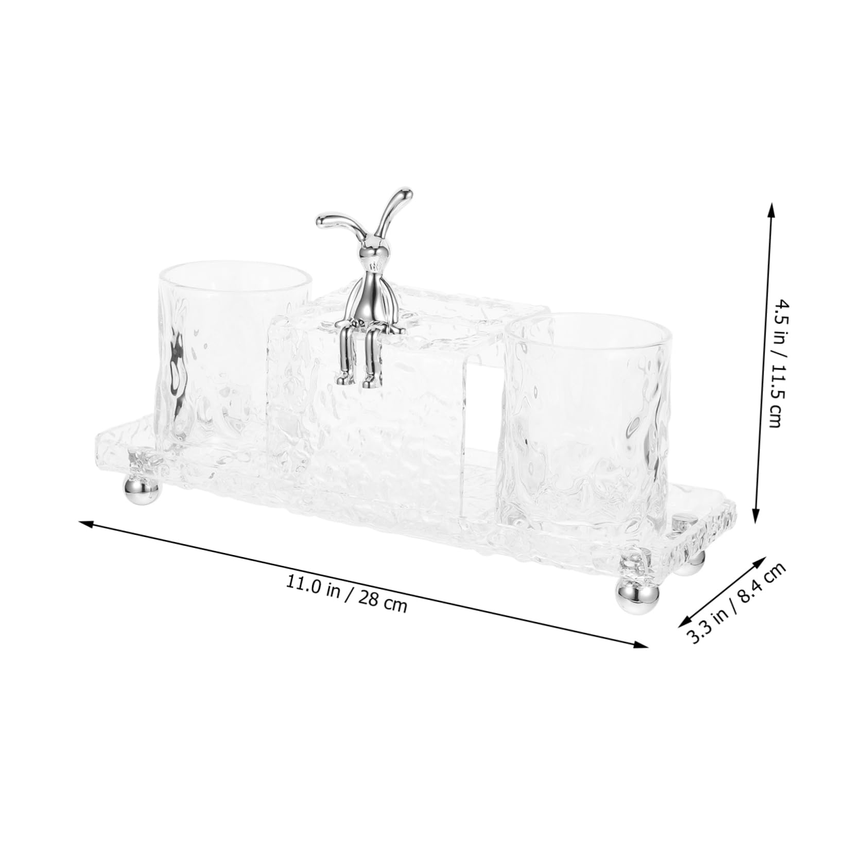 WOONEKY Zahnbürstenhalter für Badezimmer mit 2 Bechern Acryl Aufbewahrungsschale Organizer Tablett für Arbeitsplatte Zahnputzbecher für Kinder