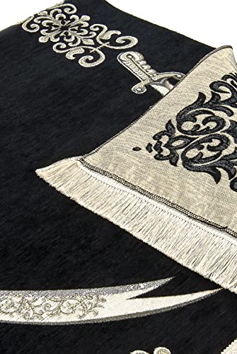 Lux Muslim Prayer Mat with Imam Ali Zulfiqar Sword Pattern, Black /Model 8, Regular Size - Image 3