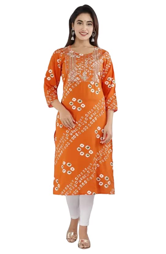 Women Rayon Printed Embroidery Straight Kurti | Kurti for Women Kurti | Ladies Kurti | Long Kurti for Women | Printed Kurti for Women