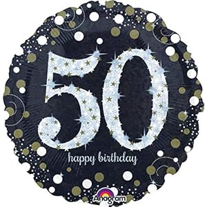 Amscan 3213101 – Standard Folienballon Happy Birthday 50, Durchmesser circa 43 cm, Heliumballon, Geburtstag