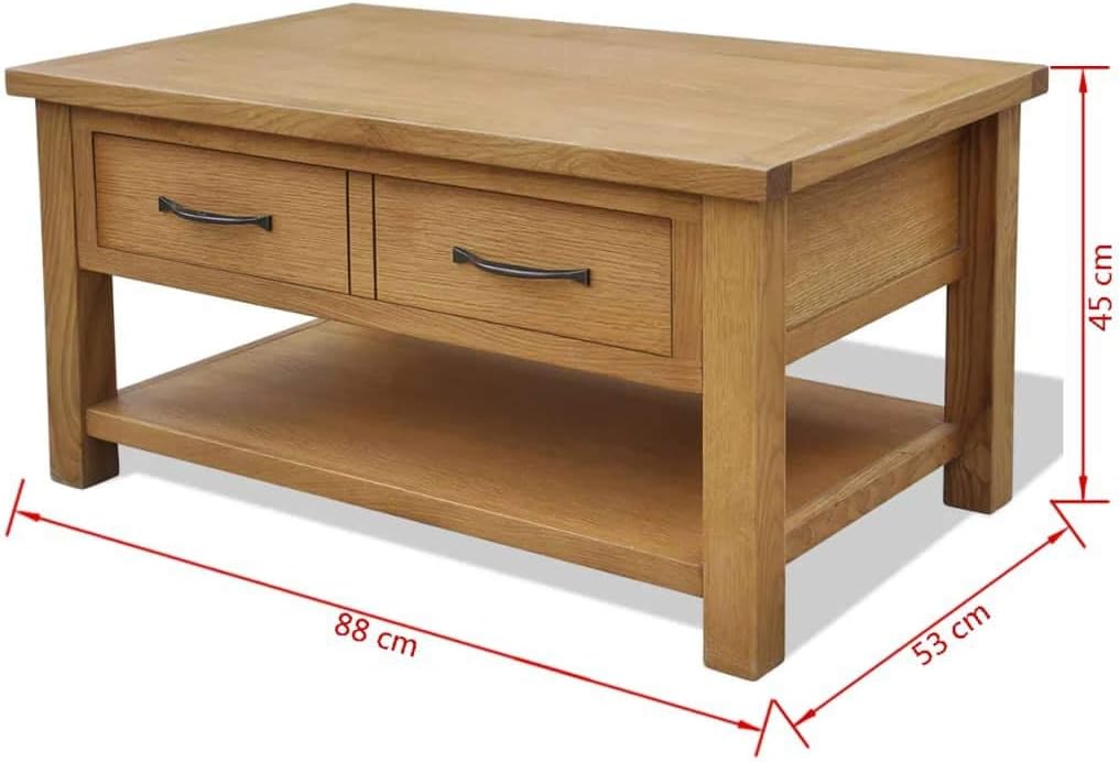 vidaXL Solid Oak Wood Coffee Table 34.6"x20.9"x17.7"
