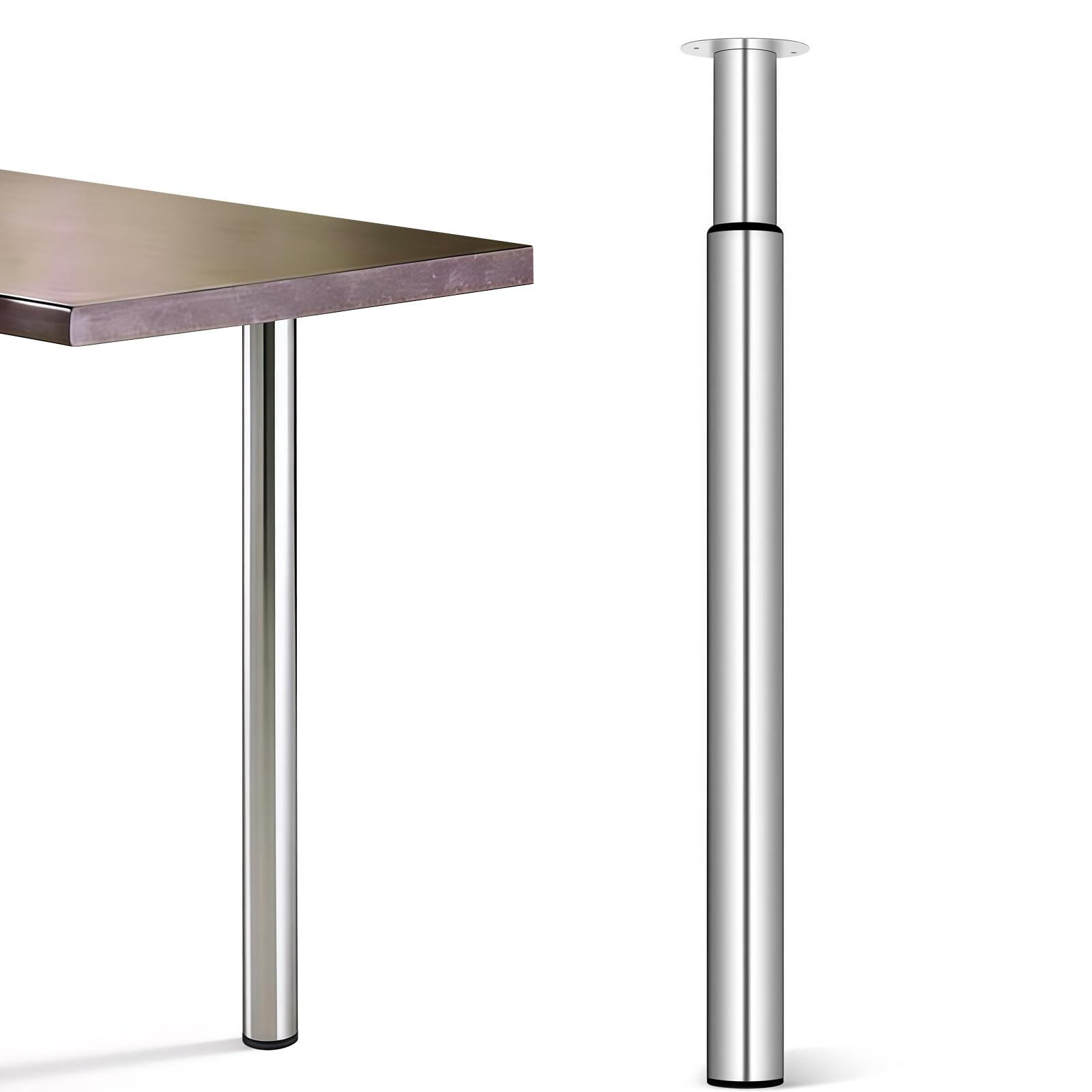 Hibtn 1 Pcs Adjustable Table Legs - Folding Table Leg for Breakfast Bar and Worktop Support Round Tube Height Adjustment 710-1100mm Polished Chrome