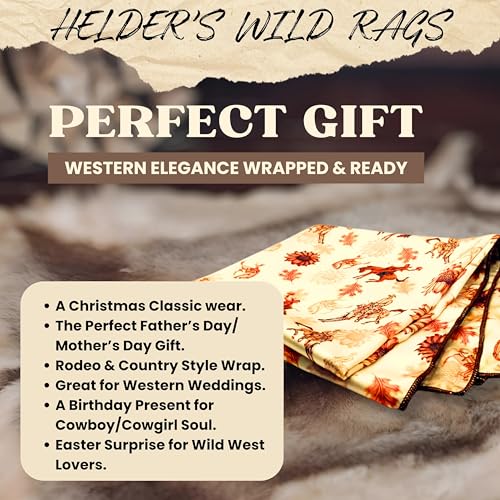 Wild Rag Silk Scarf 36'', Western Cowboy Bandana Square Silky Wild Rags,Tan Tooled Cowboy Bronco Tibal Scarves for Men & Women4