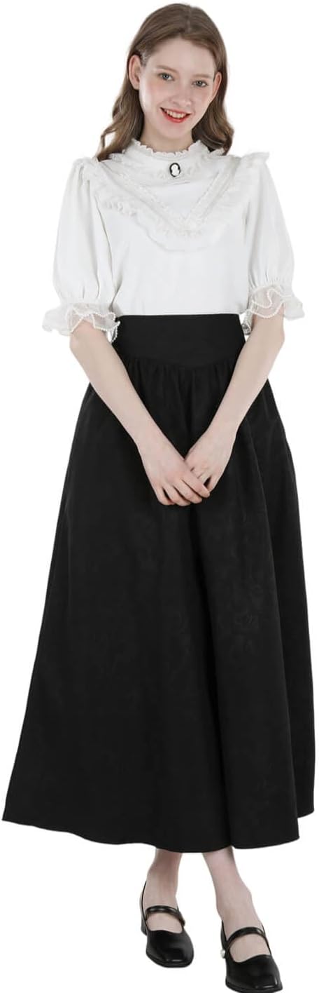 Nuoqi Victorian Blouse Women White Ruffle Edwardian Blouse Short Sleeve Renaissance Top - Image 2