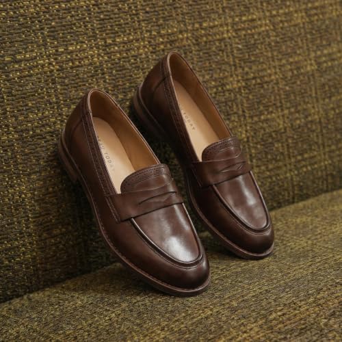 Image of BEAU TODAY Womens Leather Penny Loafers, Slip On Loafer Flats