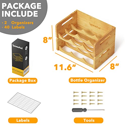 Spaceaid Bamboo Water Bottle Organizer With Labels, Kitchen Pantry Water Bottle Storage Rack For Cabinets, Home Cup And Wine Bottle Holder Shelf Organizers, 2 Pack 3-Slot, Hold 6 Bottles #TOP4