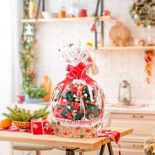 Image of JOYIT 100 ft Christmas Cellophane Wrap Roll (35 in x 100 ft) - 3 Mil Thick Cellophane Roll, Christmas Cellophane Bags Large for Flower Gift Baskets Arts Crafts Wrapping (35 inch fold into 17.5 inch)