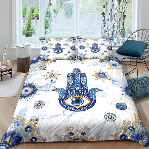 Linge de lit bleu Hamsa pour des nuits douces et relaxantes - 4