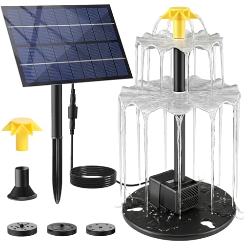 FYDGTPI Solar Water Fountain for Bird Bath, 2.5W DIY Solar Powered Fountain Pump Kit with 4 Spray Nozzles, 9.54FT Cable for Birdbath, Garden, Pond, Pool, Outdoor