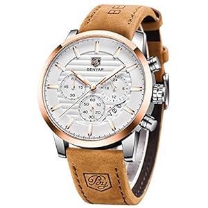 BENYAR Quartz Chronograph Waterproof Watches Business and Sport Design Leather Band Strap Wrist Watch for Men