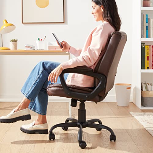 Amazon Basics Classic Puresoft Pu Padded Mid-Back Office Computer Desk Chair With Armrest - Brown, 25.75"D X 24.25"W X 42.25"H #TOP1