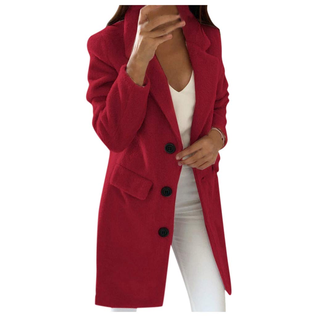 Homebaby Women Winter Coat Women's Red Winter Wool Coat Elegant Button Windbreaker Long Trench Classic Parka Spring Warm Jacket Long Sleeve Cardigan Top Outerwear Overcoat Plus Size