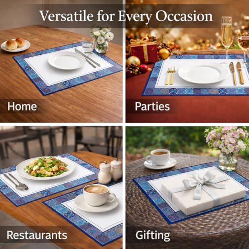 Image of YELONA Leather Dining Table Placemats Set of 6 ? Waterproof, Heat Resistant, Anti-Slip, Easy to Clean Table Mats for Dining Table, Kitchen & Home Dcor (Riviera Blue, 40 x 30 cm)