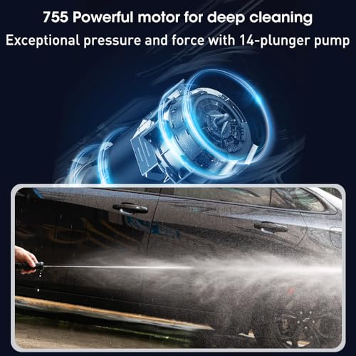 kabelloses Design mit zwei Akkus und 5m Schlauch sichtbar - Detailansicht von Gtremulent 950PSI Akku Hochdruckreiniger...