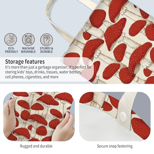 Image of Car Trash Can, Hanging Garbage Bin for Men and Women, Cute Car Organizer and Storage Bag, Canvas Vehicle Trash Can Bag Easy-to-Install Cute Red Mushroom