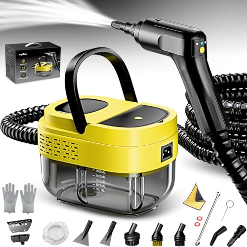 Image of Steam Cleaner,15s Heat-Up,1.6L Tank,3-Level Adjustable Handle,2500W Steamer for Cleaning,Portable Steamer for Cleaning with 16PCS Accessories,Steam Cleaner for Home,Grout,Tile,Couch,Car,Dirt,Grease
