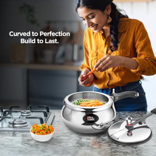 Image of Milton Pro cook Triply Stainless Steel Royal Curve Inner Lid Pressure Cooker 3 Litre | Induction & Gas Stove Compatible| Even Heat, Healthy Cooking | Safe & Durable, ISI Certified, 5Y Warranty, Silver