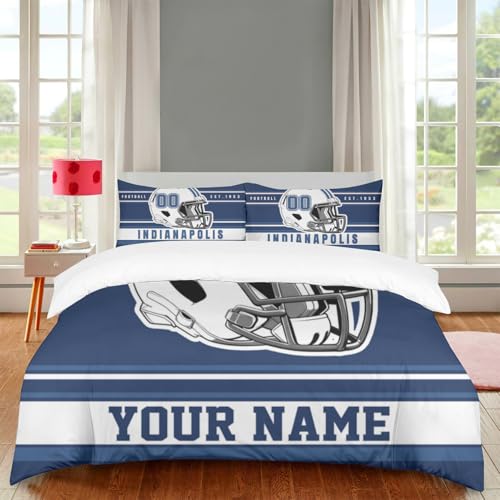 Custom Football Comforter Set with Name Number, Personalized Indianapolis Bedding Comforter Cover with 2 Pillowcase, Customized Sports Themed Comforter Cover Gift for Football Fans Bedroom Decor