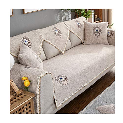 L Shaped Sofa Cover Towel Embroidered Peacock Feather Sectional Sofa Cushion Couch Cover