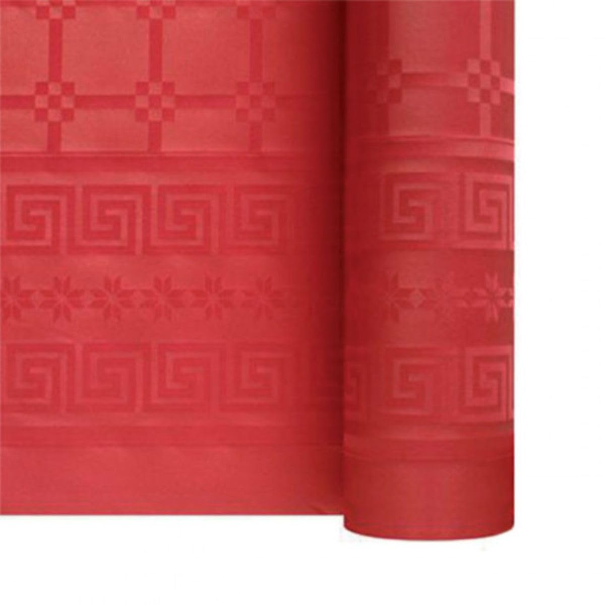 Mantel de papel rojo desechable | Kit Pro de 2 rollos de 25 m = 50 m (166 cubiertos) | Ancho 1,18 m | Papel Damasco Detergente | Efectos luminosos | Mantel rojo elegante grandes mesas