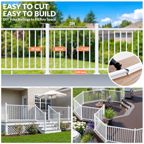 Image of Egadis 36 in x 3 ft Modular Aluminum Porch and Deck Railing Kit, White