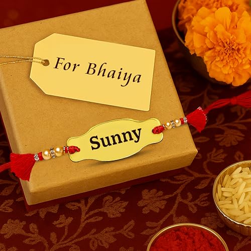 Image of SOLOBOLO Unisex Adult Rakhi For Brother And Bhabhi | Customised Raakhi With Name For Brother | Rakhee Combo Gift For Sister And Bhai | Rakshabandan For Bro And Sister