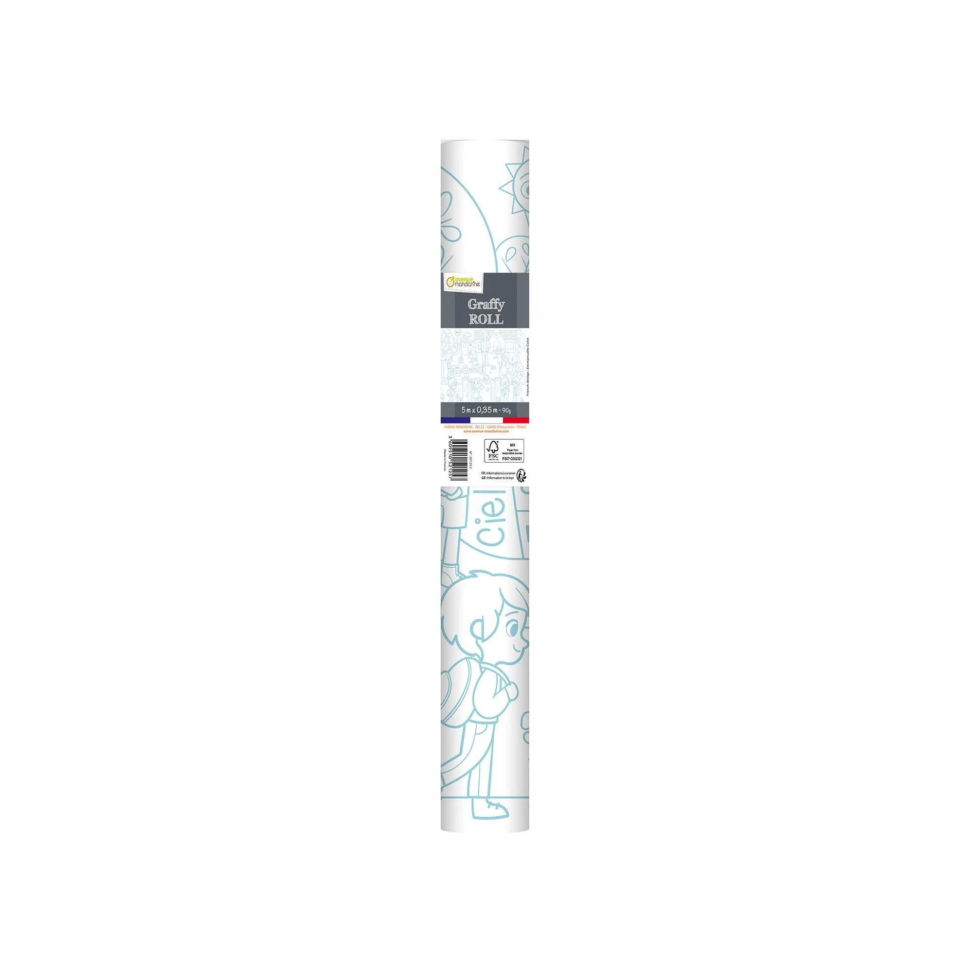 Avenue Mandarine GY125C - One paper roll Graffy Roll pre-printed poster 5m x 35cm (50cm drawing repeated 10 times) - From age 4 - SCHOOL - Ideal for felt-tips