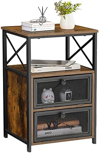 VECELO Night Stand, End Side Table with Storage Space and Door,Modern Nightstands for Living Room,Bedroom, Brown