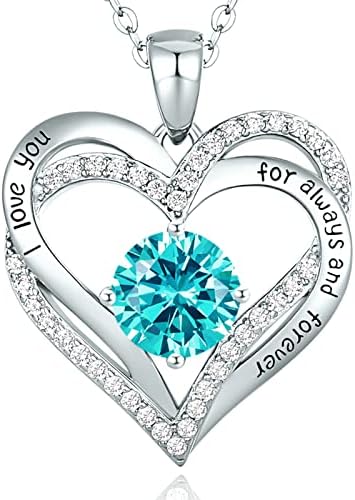 CDE Necklaces for Women 925 Sterling Silver Love Heart Pendant Birthstone Rose/White Gold Necklace Jewellery Gifts for Mum Her Wife Girlfriend Anniversary Birthday Mothers Day Christmas Valentines