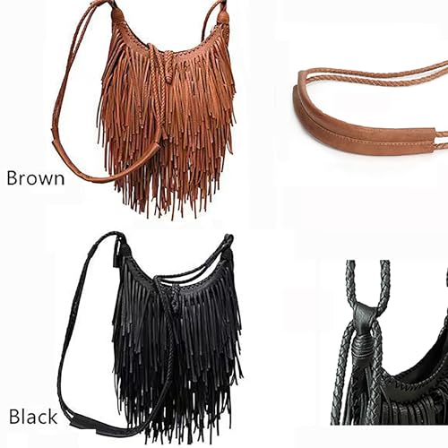 Tassel Shoulder Bag Vintage & Stylish Women PU Leather Bohemian Fringed Crossbody Shoulder Hobo Fringe bag3