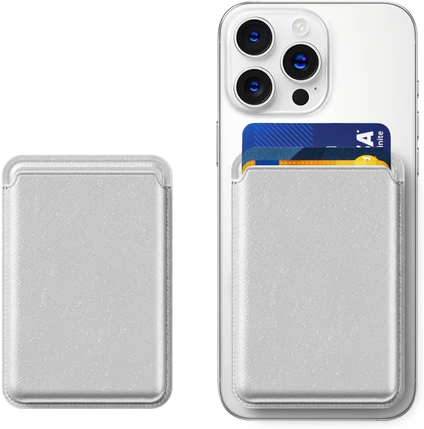 MIDOS Magnetic Card Wallet Holder Designed for MagSafe Compatible with iphone16, iPhone 15, iPhone 14, iPhone 13, iPhone 12 Series Models (Silver)