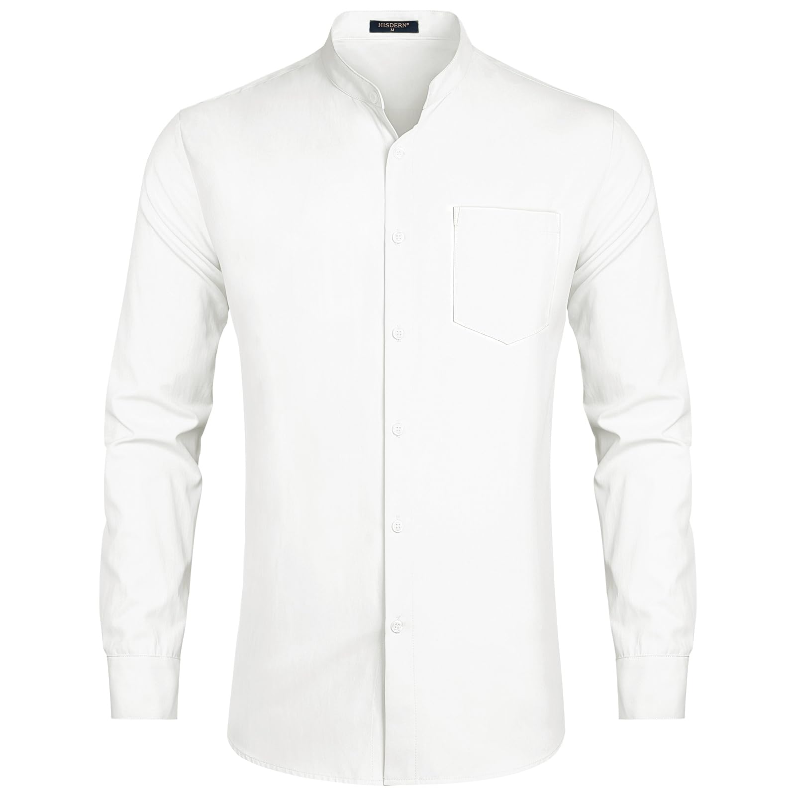 HISDERN Camisas Hombre Manga Larga Elegantes Camisa Hombre Cuello Mao Antiarrugas Camisa Traje Hombre con Bolsillo S-4XL